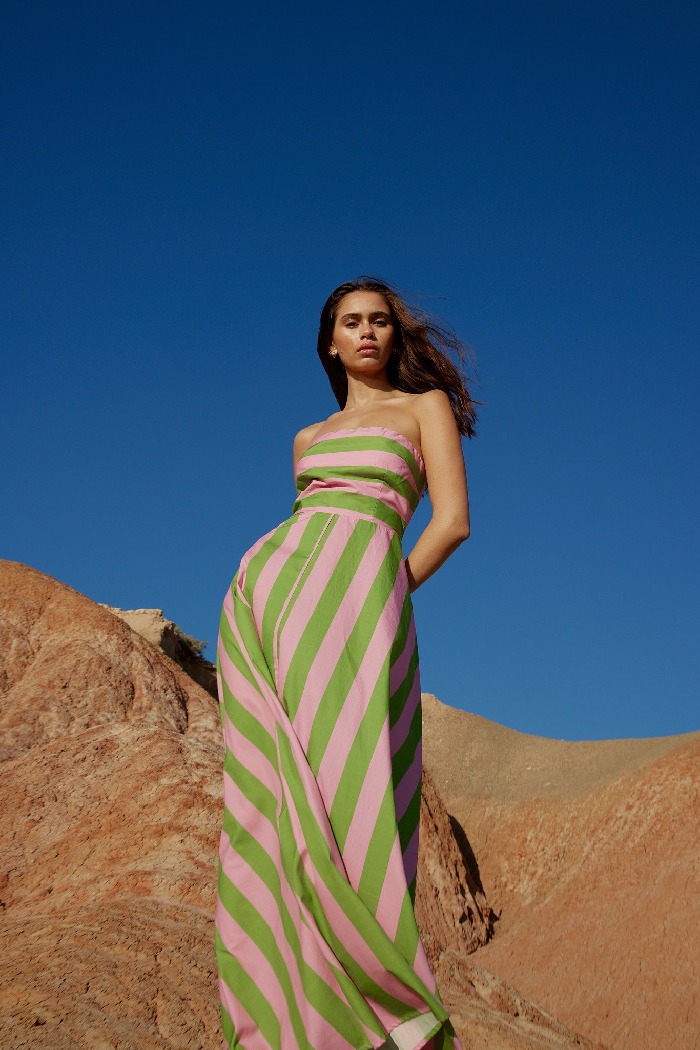 HAZEL DRESS - SEAGRASS / SALMON STRIPE