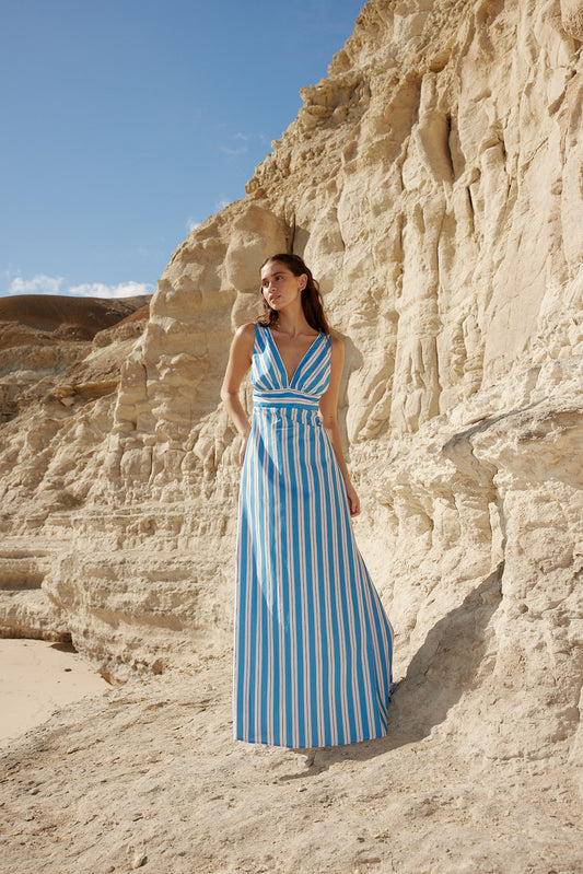 BETTY DRESS - OCEAN DEPTHS / SEASHELL STRIPE