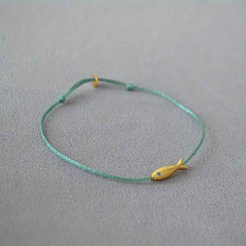 VINTAGE SILK THREAD FISH BRACELET / ANKLET - BLUE