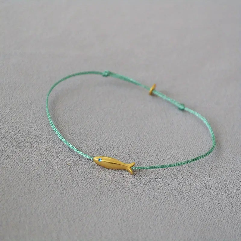 VINTAGE SILK THREAD FISH BRACELET / ANKLET - BLUE