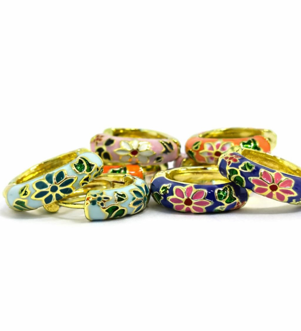 Green Oriental Flower Hoops