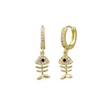 Gold Crystal Fish Bone Huggie