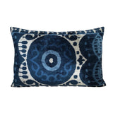 Rayza Velvet Cushion - Blue and white