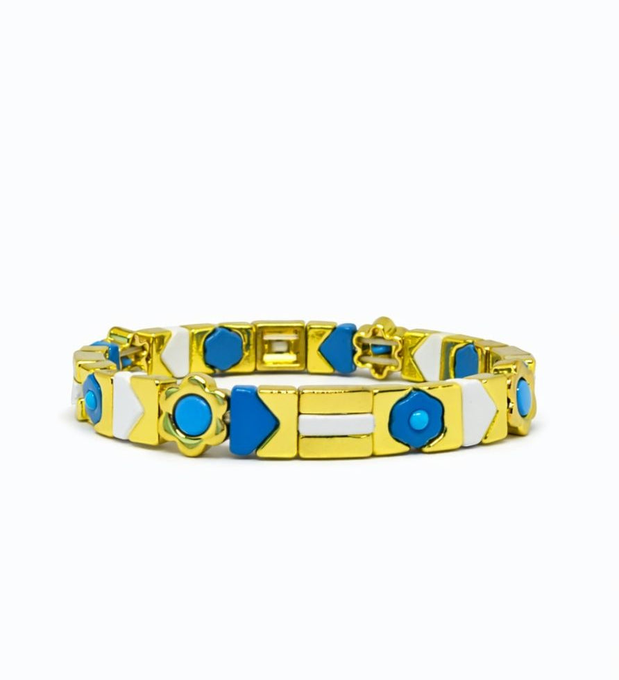 Blue Flower Candy Tile Bracelet