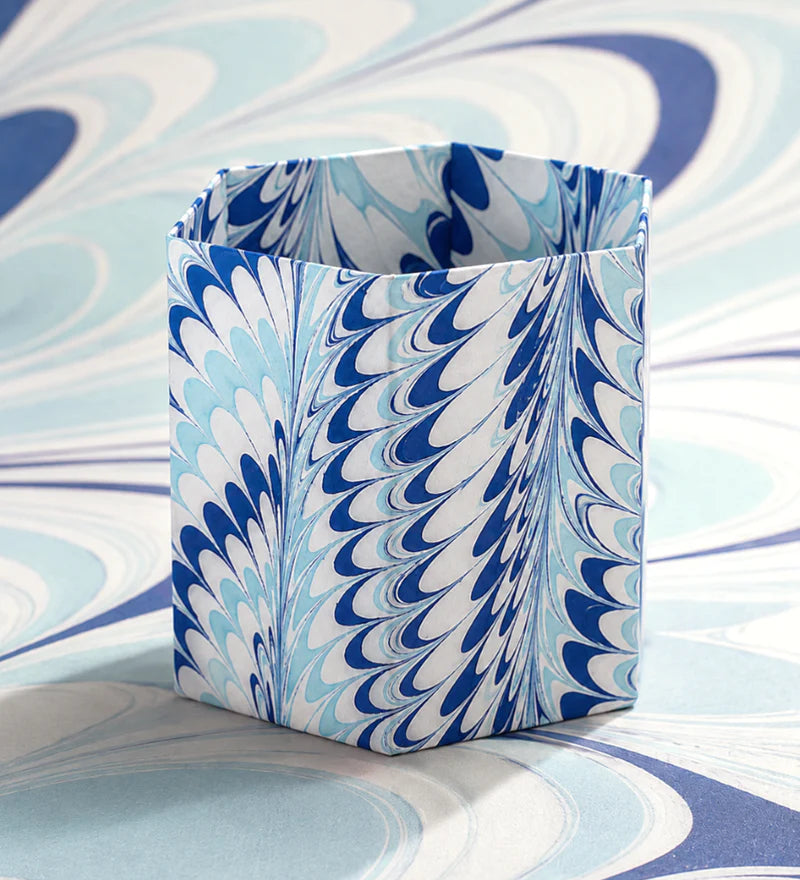 Blue Marbled Paper Waste Basket