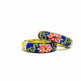 Blue Oriental Flower Hoops