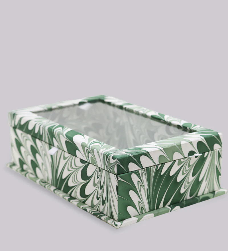 Green Marbled Glass Top Box
