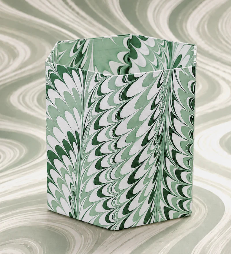 Green Marbled Paper Waste Basket