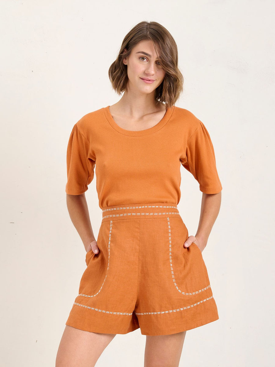 LINEAR PALAZZO SHORT - RUSSET