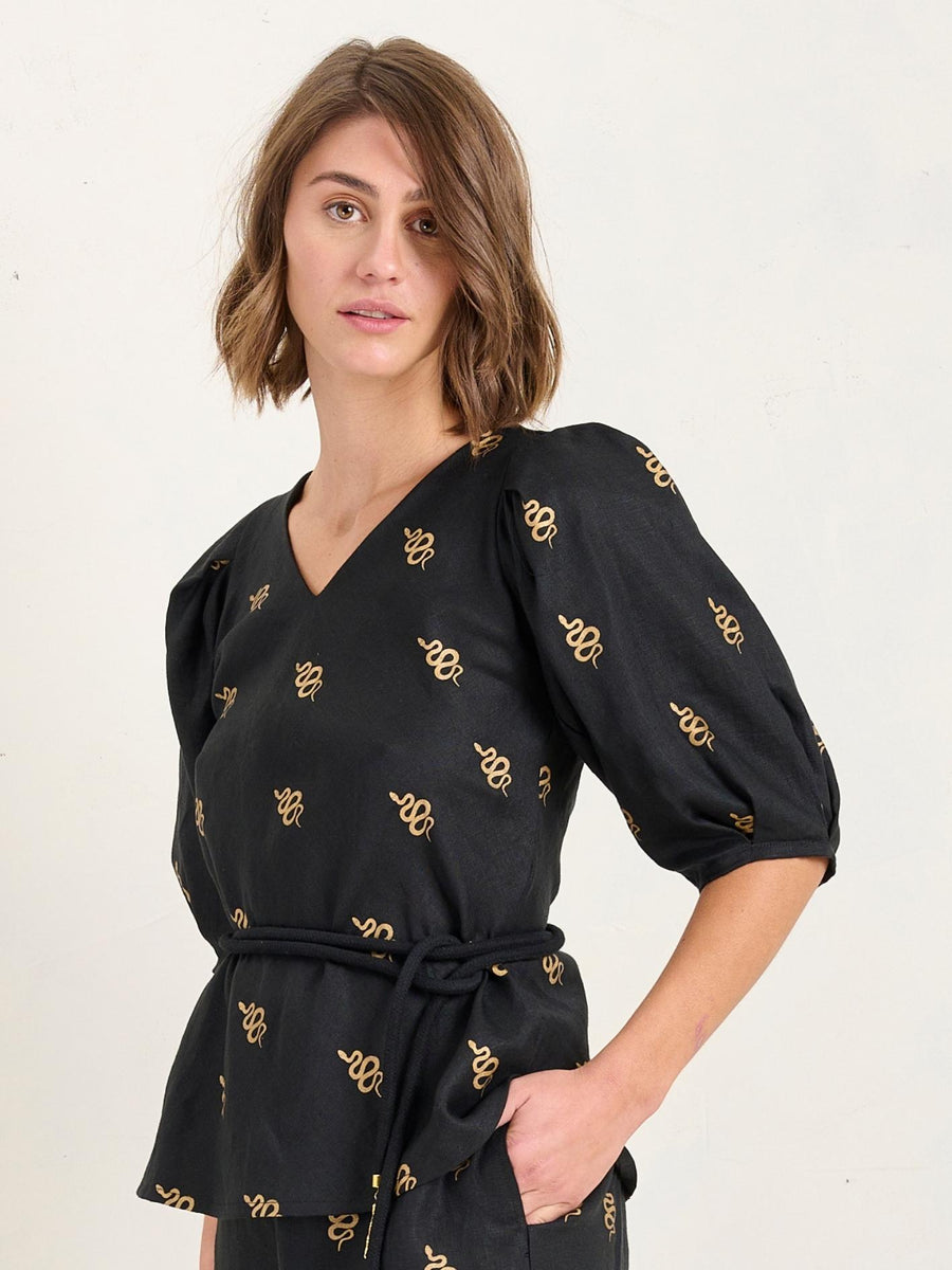 MEDUSA BALLOON SLEEVE TOP - ONYX