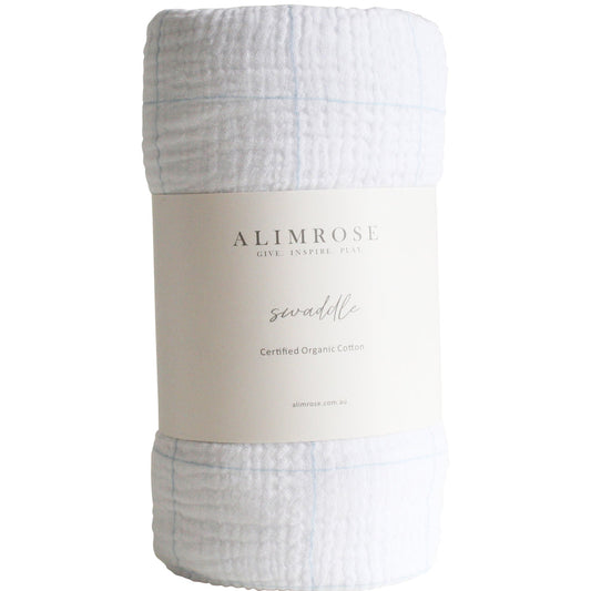 MUSLIN SWADDLE - GRID BLUE