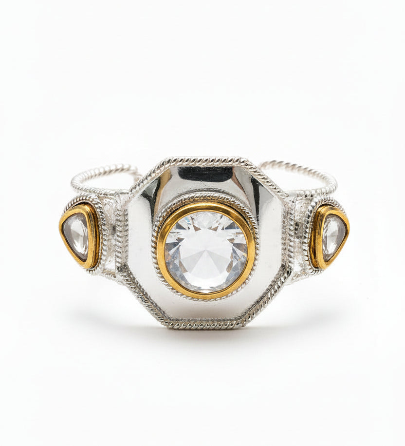 Polki Hexagon Cuff in Silver