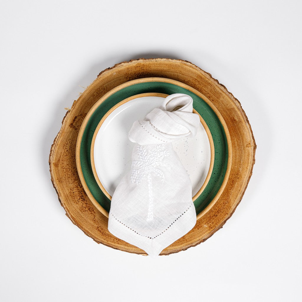Palm Linen Napkin - White Embroidery Set of 4
