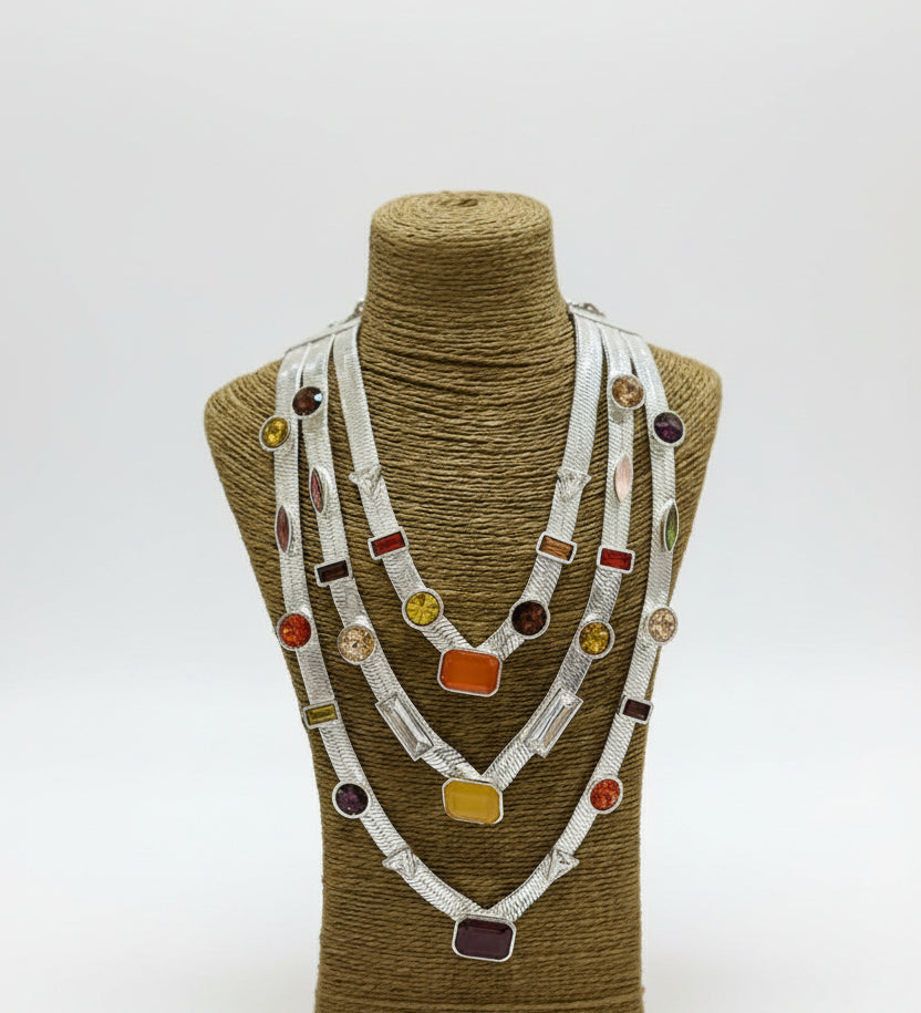 Silver Cascade Multi Gem Necklace