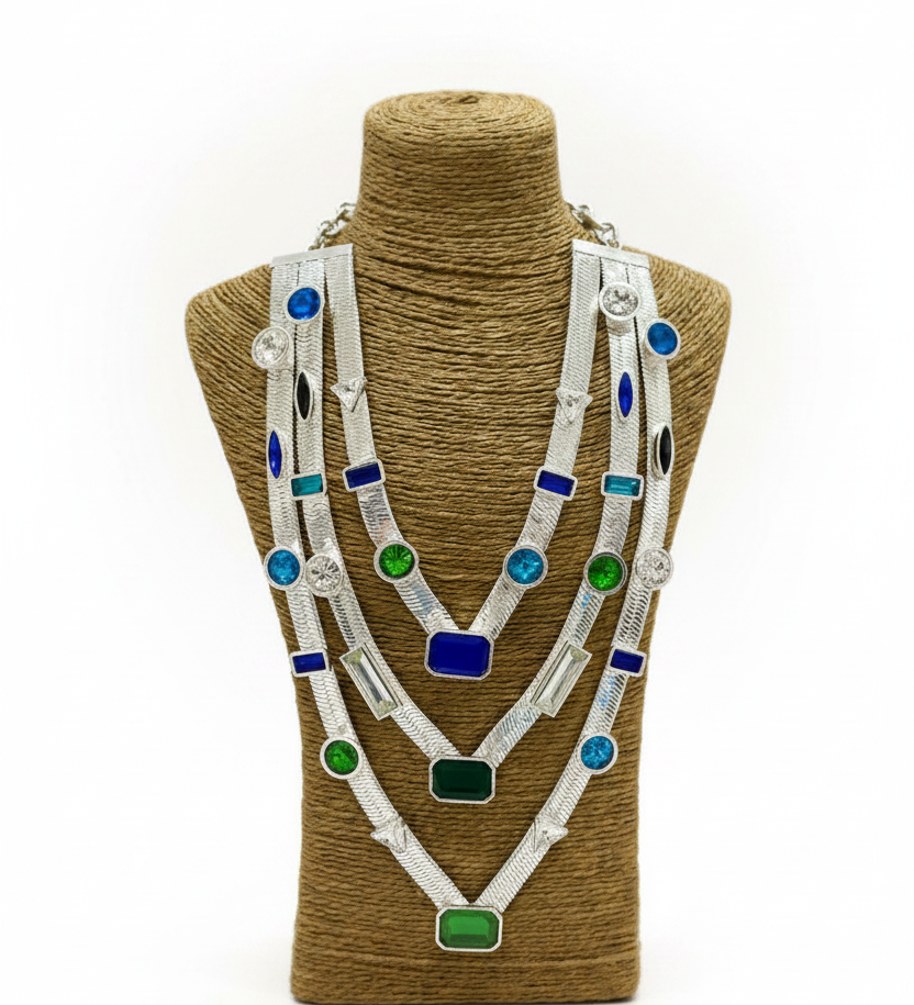 Silver Cascade Necklace in Blues