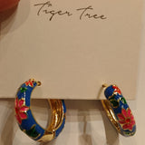 Blue Oriental Flower Hoops