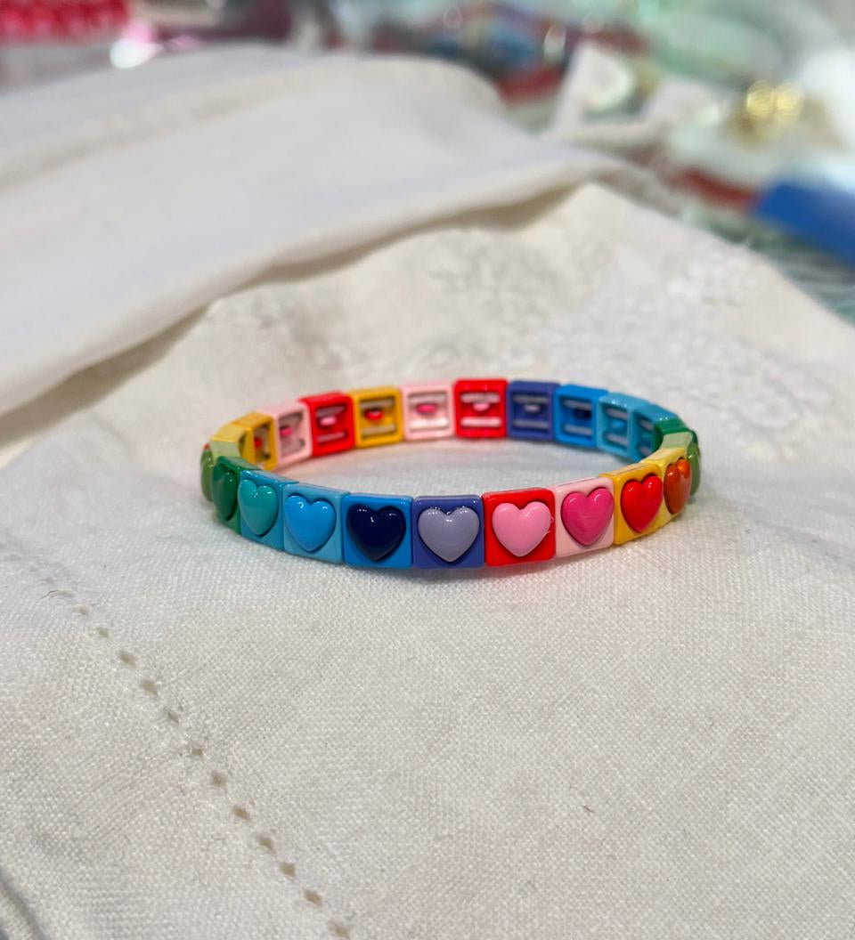 Rainbow Heart Tile Bracelet