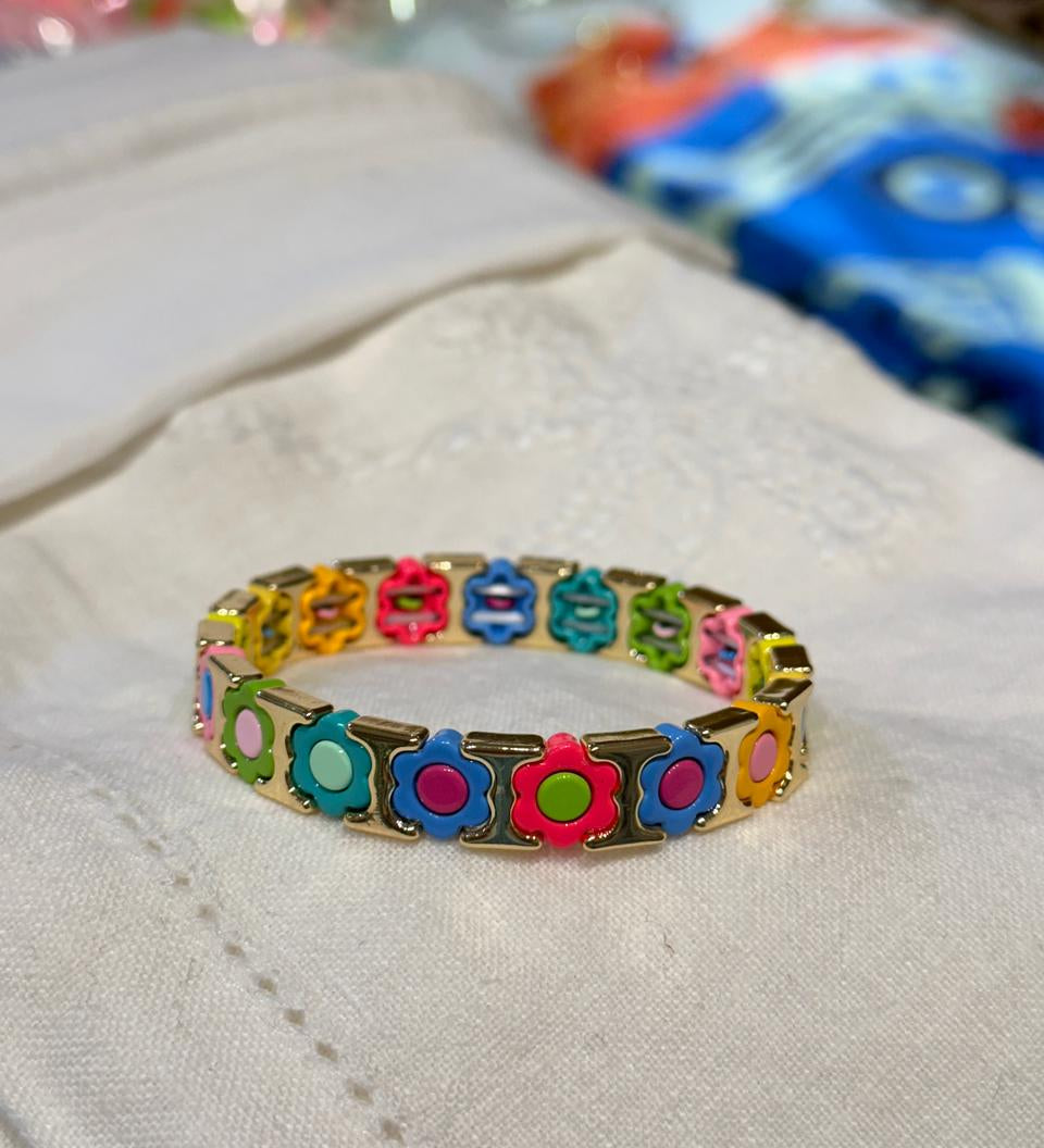 Gold Multi Daisy Tile Bracelet