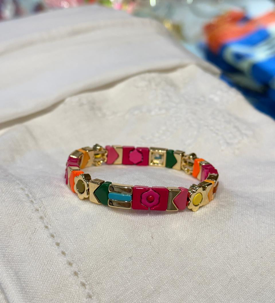 Orange Flower Candy Tile Bracelet