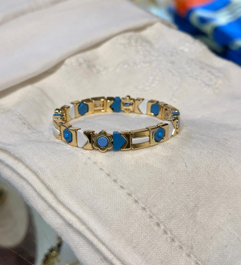 Blue Flower Candy Tile Bracelet