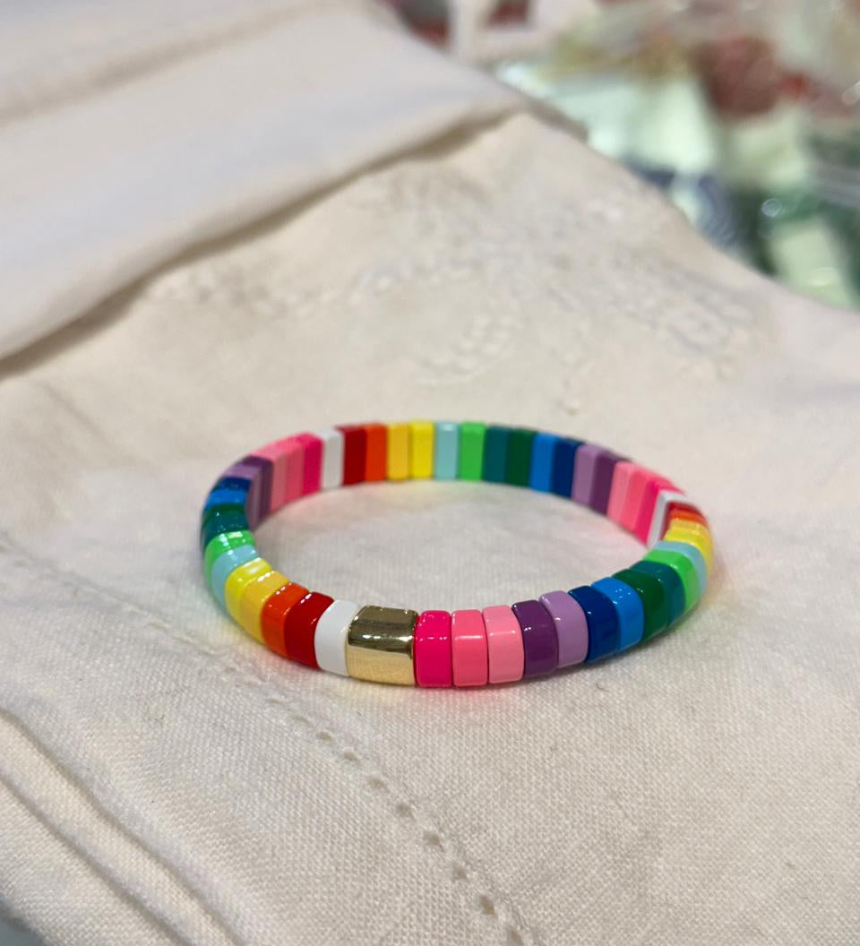 Rainbow Curved Tile Stretch Bracelet