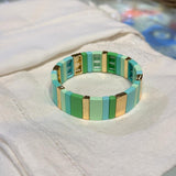 Green and Gold Wide Tile Bracelet