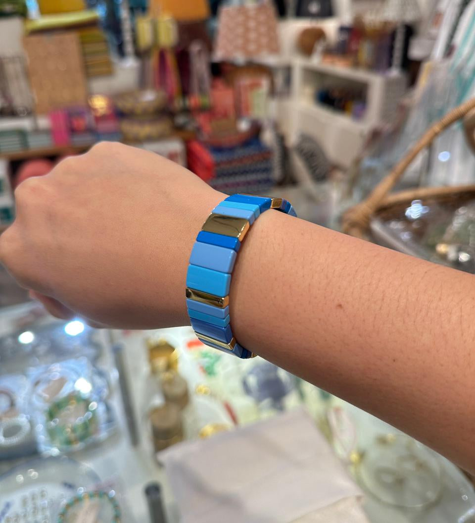 Blue and Gold Wide Tile Bracelet