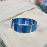 Blue and Gold Wide Tile Bracelet