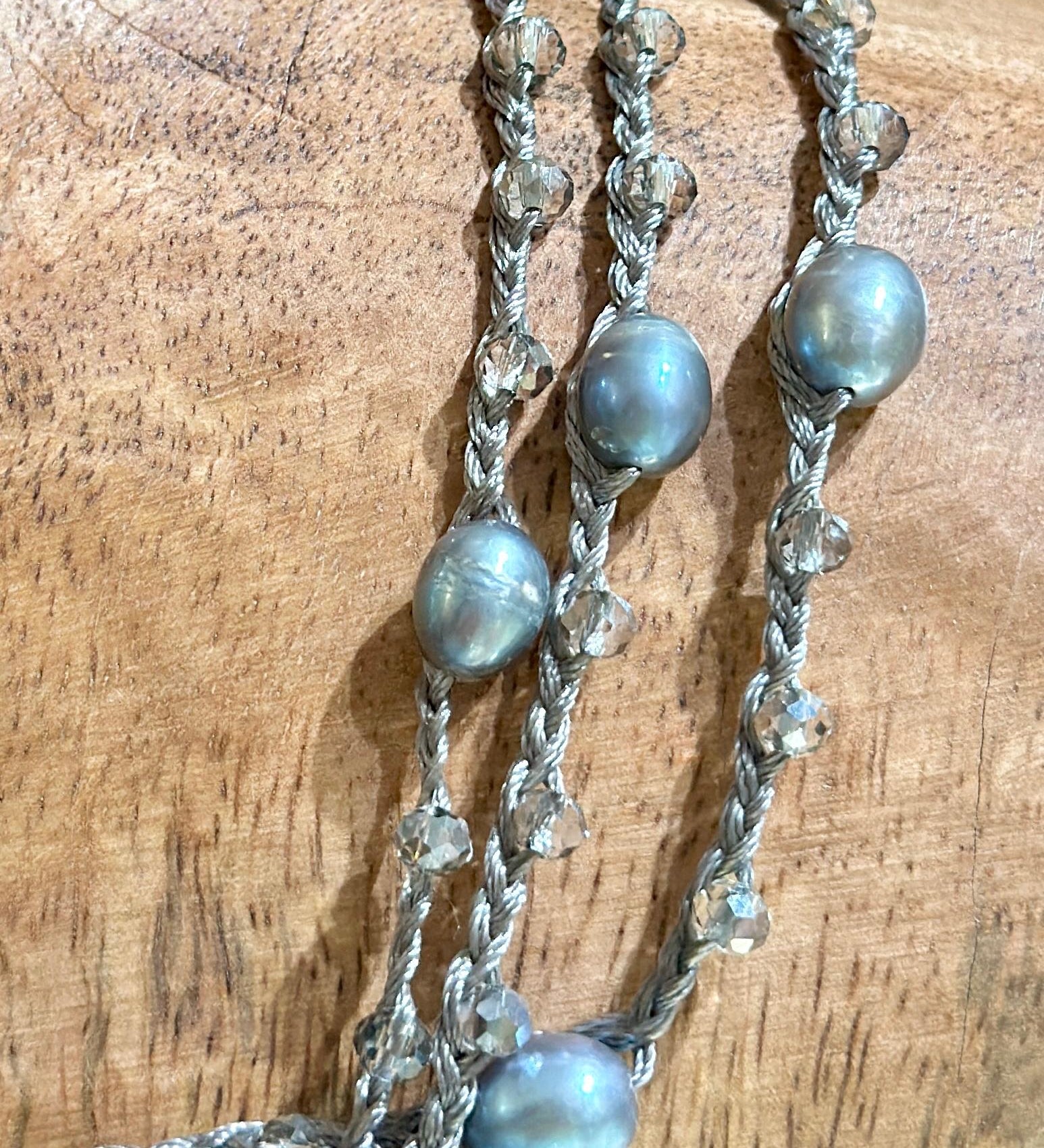 Long Pearl Crochet Necklace - Black Pearl