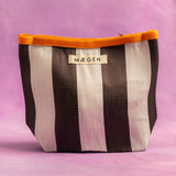 Accessory Pouch - Orange Binding - White/Auberine Stripe