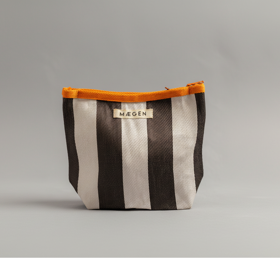 Accessory Pouch - Orange Binding - White/Auberine Stripe