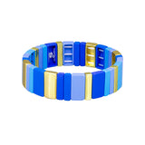 Blue and Gold Wide Tile Bracelet