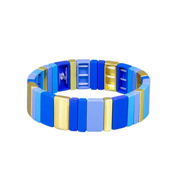 Blue and Gold Wide Tile Bracelet