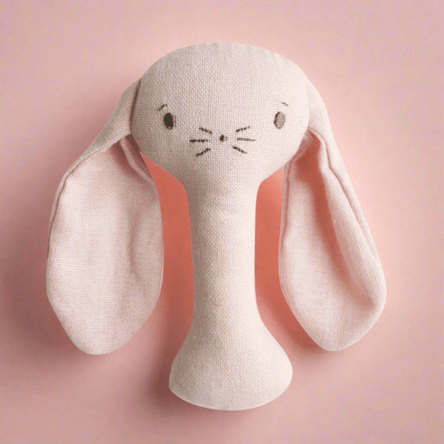 BOBBY BUNNY STICK RATTLE - PINK LINEN - GEORGES of Dubai