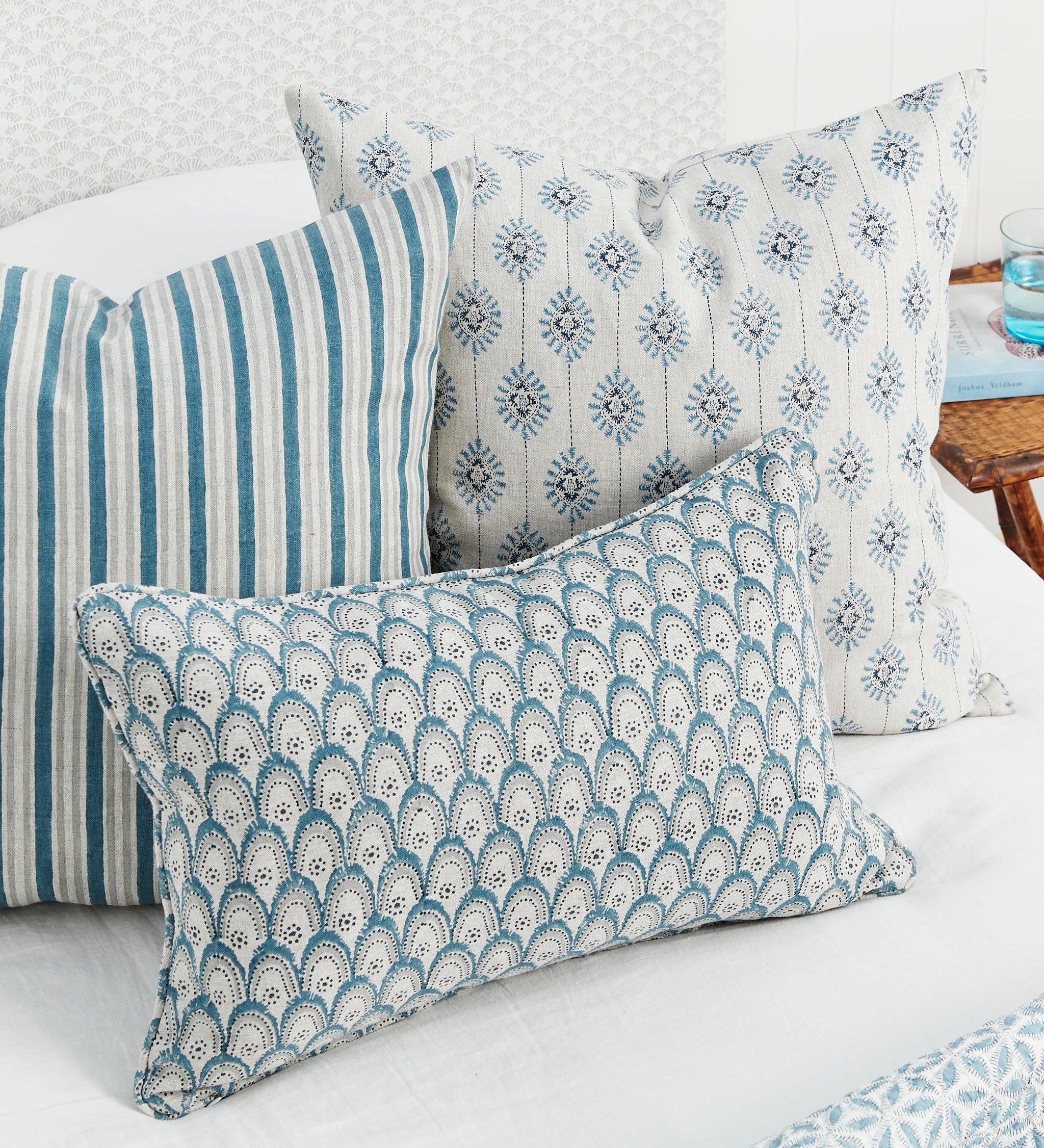Bombay Azure Linen Cushion - 55cm