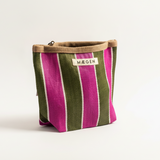 Accessory Pouch - Brown Binding - Olive/Pink Stripe