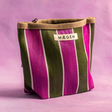 Accessory Pouch - Brown Binding - Olive/Pink Stripe