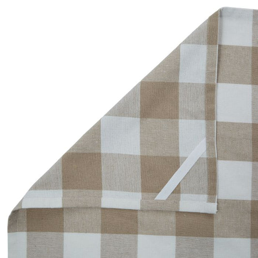 CHECK & PLAIN TEA TOWEL - BEIGE