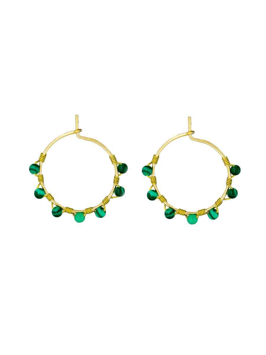 GREEN MINI STONE WIRED HOOPS