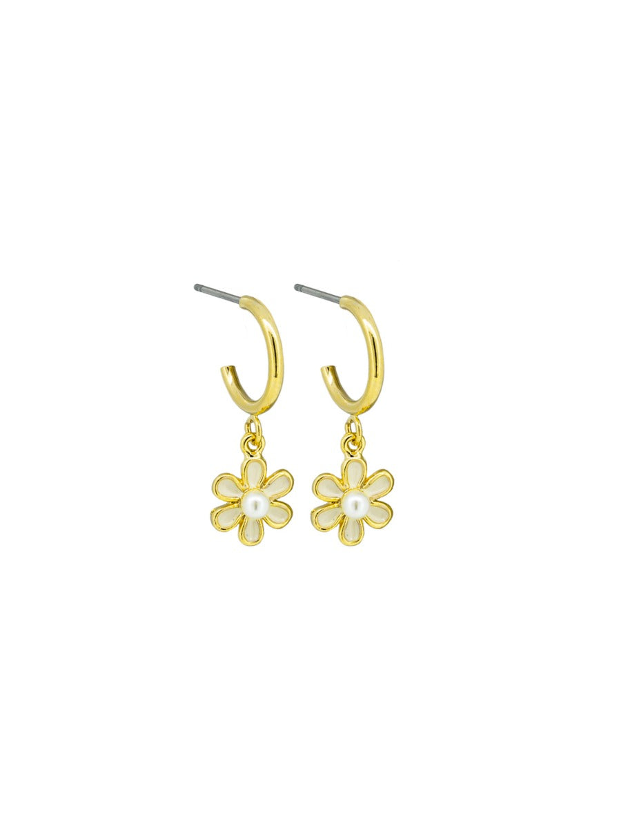 GOLD AND CREAM HANGING FLOWER EARRING