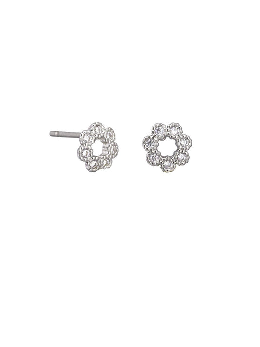 SILVER PETITE CRYSTAL FLOWER EARRING