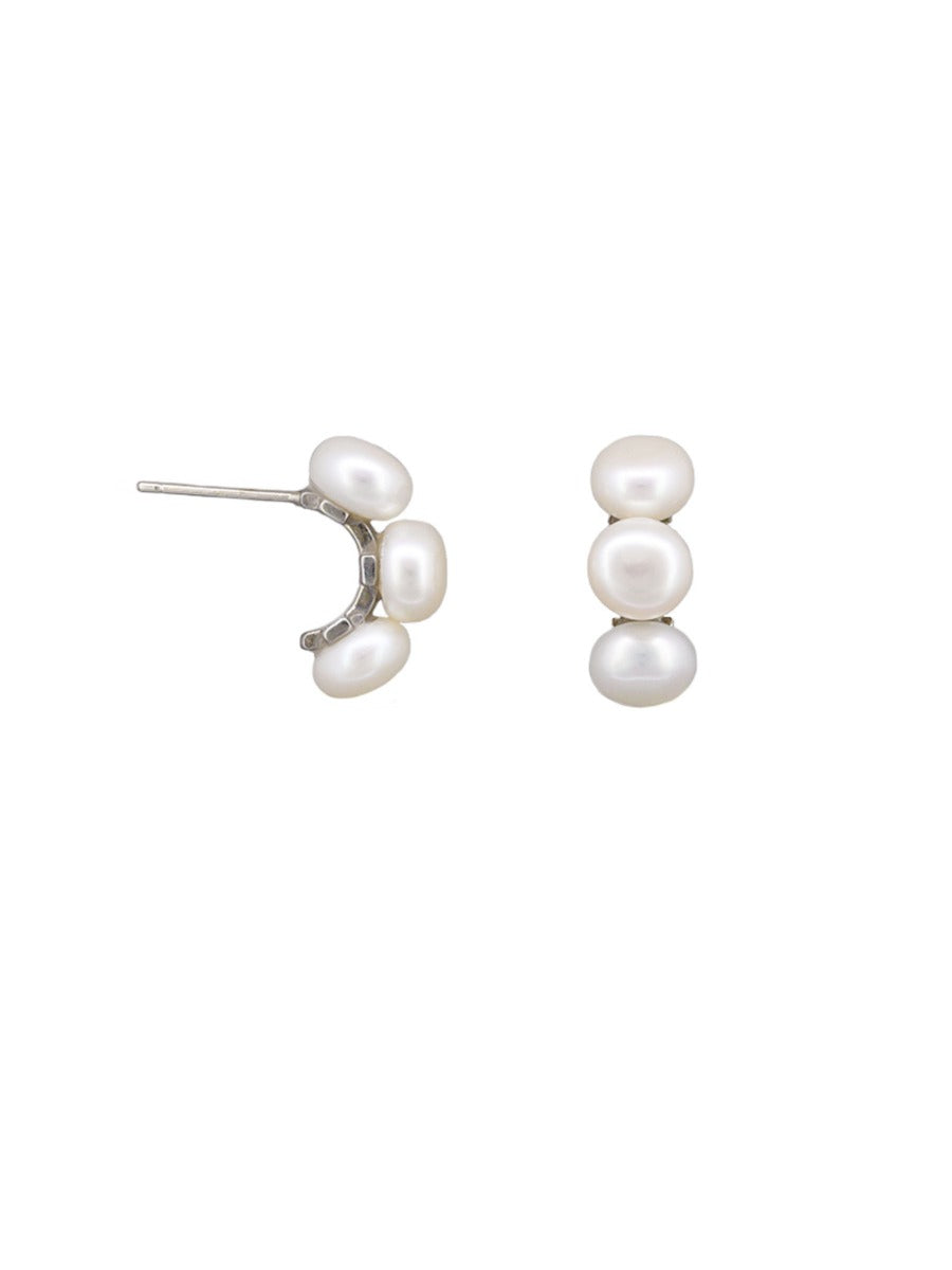 SILVER PEARL HARPER EARRING