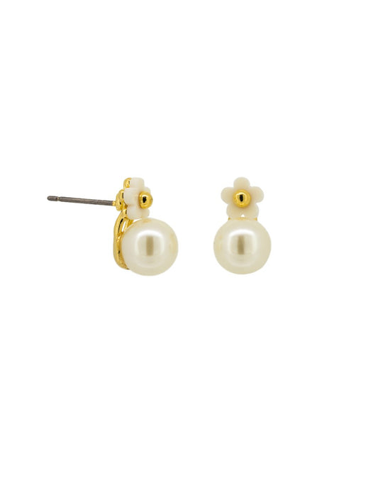 WHITE DAISY TOP PEARL EARRING