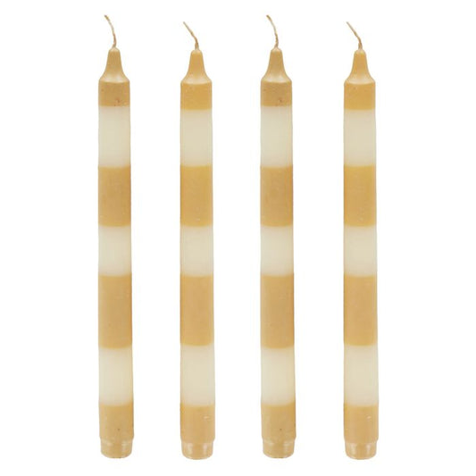 STRIPED S/4 DINNER CANDLE - WHITE/MUSTARD