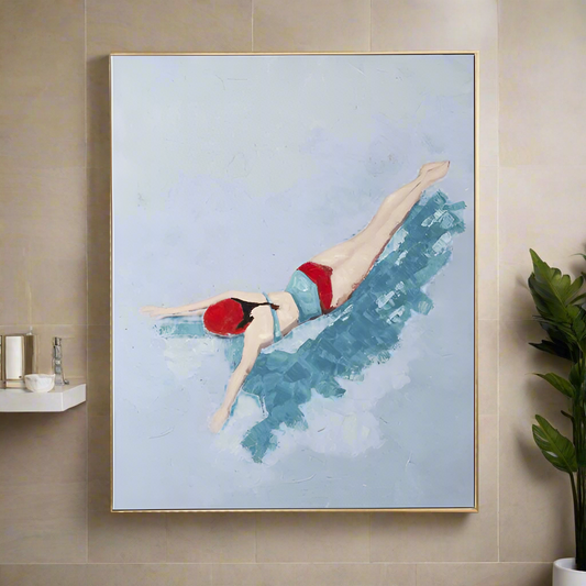 SWIMMER NATURAL FRAME OIL PAINTING