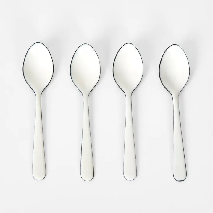 WHITE ENAMEL SPOONS SET4