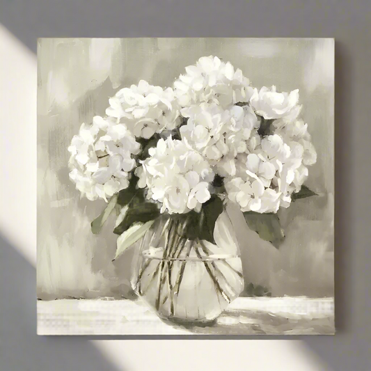 WHITE HYDRANGEAS WALL ART