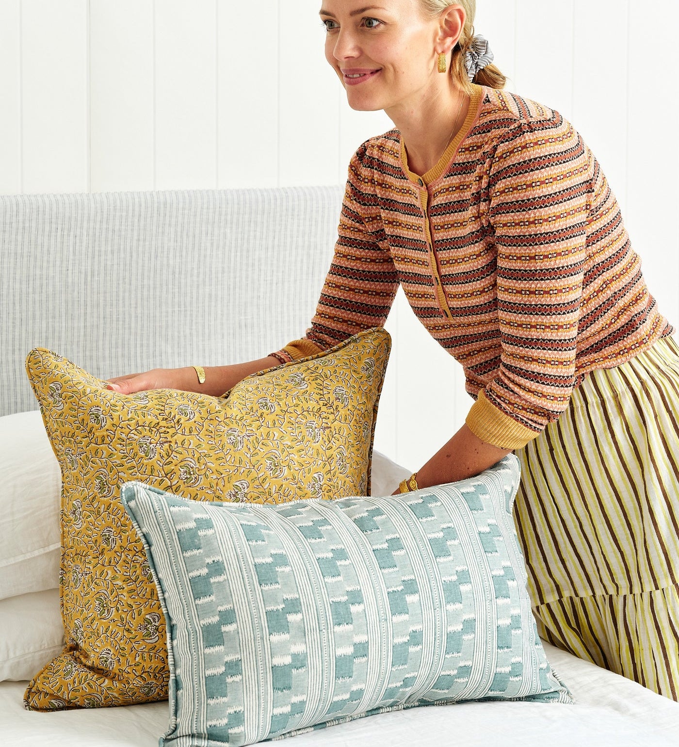 Chowk Celadon Linen Cushion - 35cm