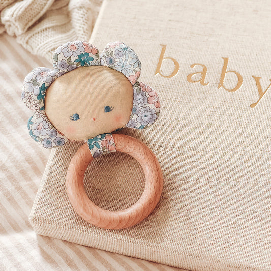 FLOWER BABY TEETHER RATTLE - LIBERTY BLUE