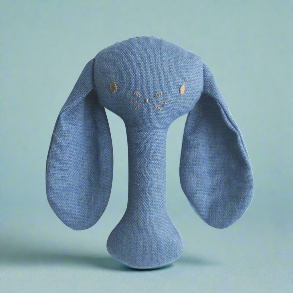 BOBBY BUNNY STICK RATTLE - CHAMBRAY LINEN